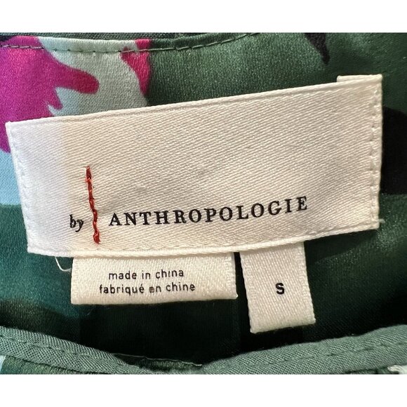 Anthropologie Women's Pleated Floral Dress Small Size Belted Green Colorful - Picture 5 of 13